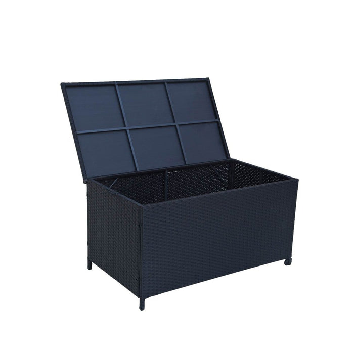 Outdoor PE Wicker Storage Box Garden 320L Shed Toy Tool Outdoor Bench Ottoman Wicker-Black