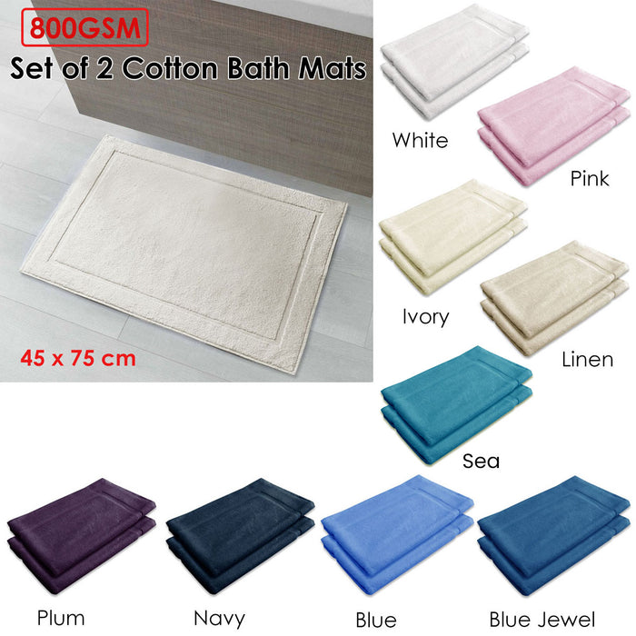 800GSM Set of 2 Cotton Bath Mat Pink  45 x 75 cm 100% Cotton