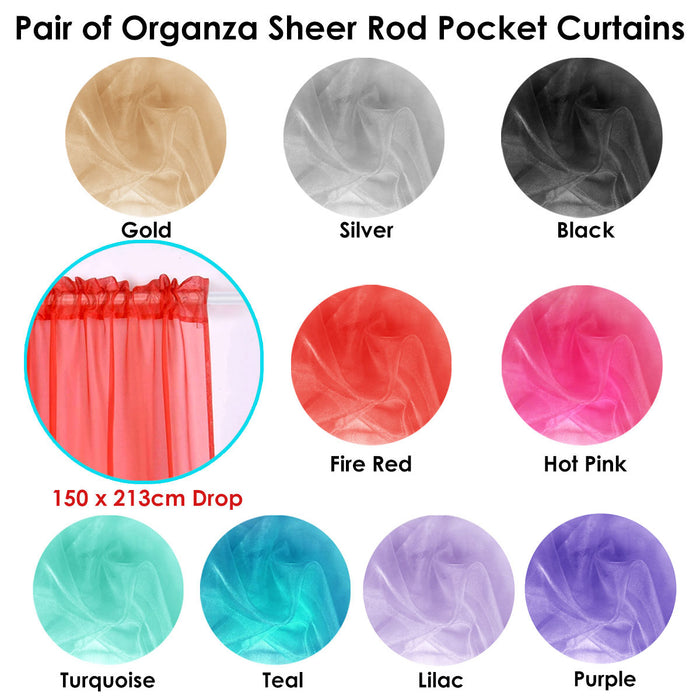 Pair of Organza Sheer Rod Pocket Curtains Fire Red