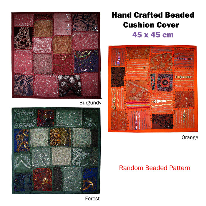 Hand Crafted Beaded Cushion Cover Forest 45 x 45 cm Polyester Blend