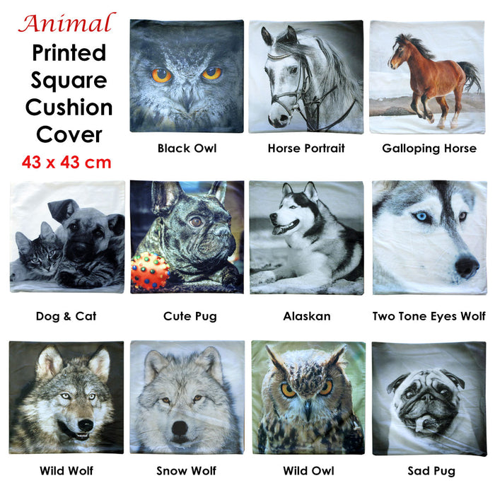 Horse Portrait Square  Animal Printed Cushion Cover 43 x 43 cm
