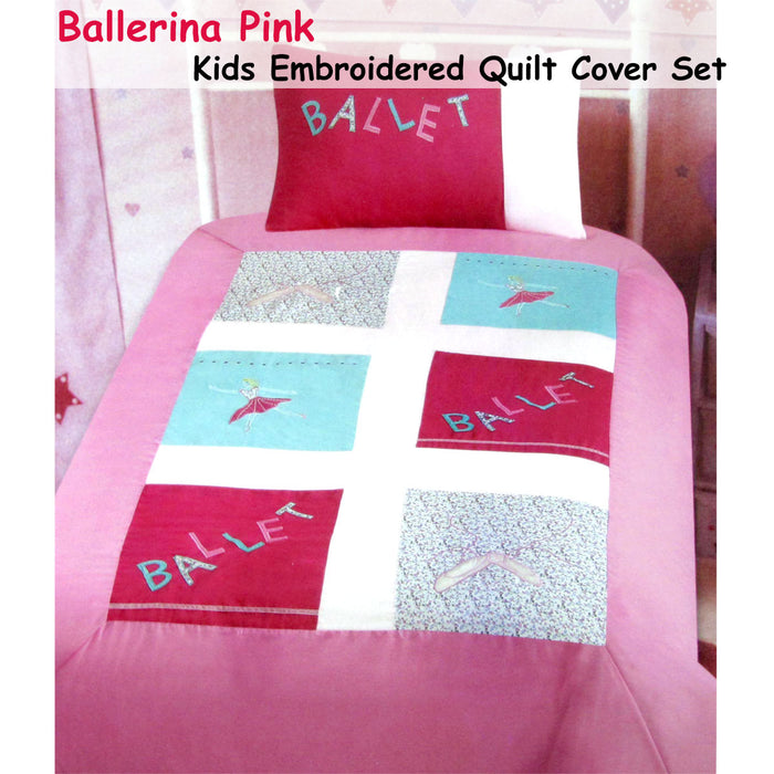 Ballerina Embroidered Quilt Cover Set Polyester Cotton 140 x 210 cm Single