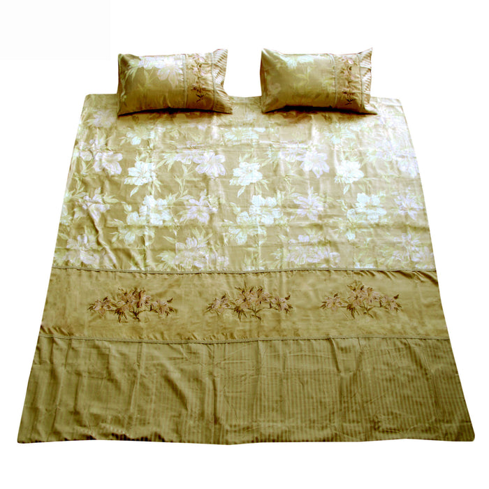 Monet Gold Embroidery Quilt Cover Set Queen Polyester Cotton