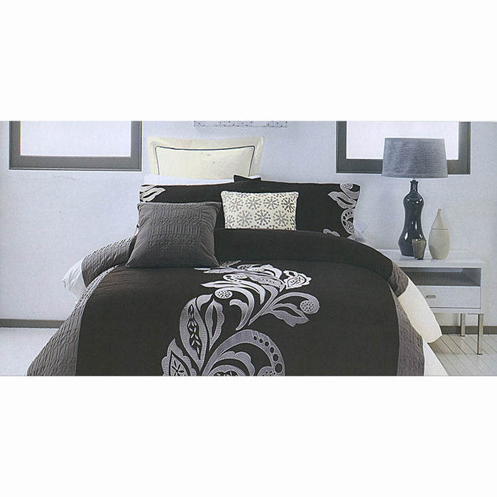 Pierre Black Grey Quilt Cover Set QUEEN 210 cm x 210 cm Machine Washable