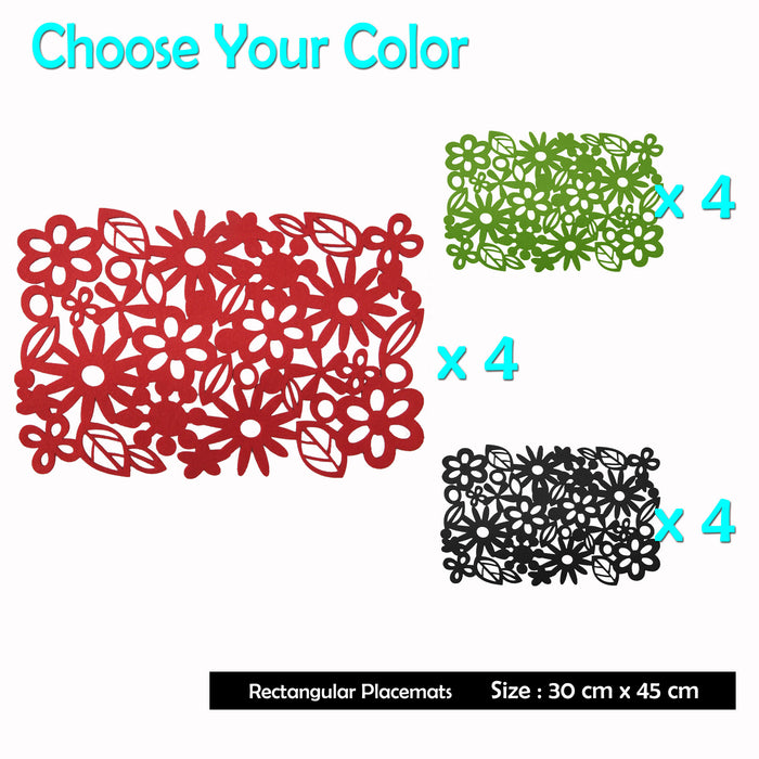 Choice Set of 4 Felt Rectangular Table Placemats Non-Slip Heat Resistant Cup Mats Pads Red