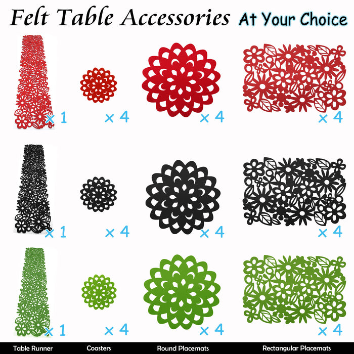 Choice Set of 4 Hollow Out Felt Round Table Coasters Non-Slip Heat Resistant Cup Mats PadsGreen