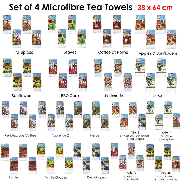 Set of 4 Microfibre Printed Tea Towels All Spices