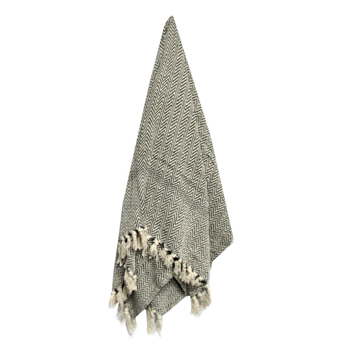 Cotton Fringe Throw Rug Chevron Charcoal 127 x 152 cm 100% Cotton Machine Washable