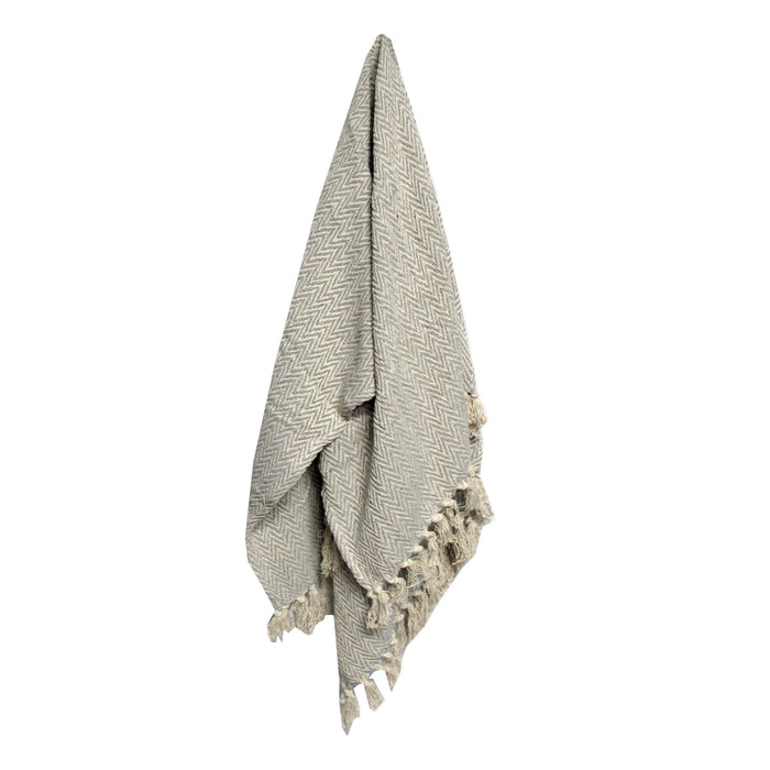 Cotton Fringe Throw Rug Chevron Grey 127 x 152 cm 100% Cotton Machine Washable