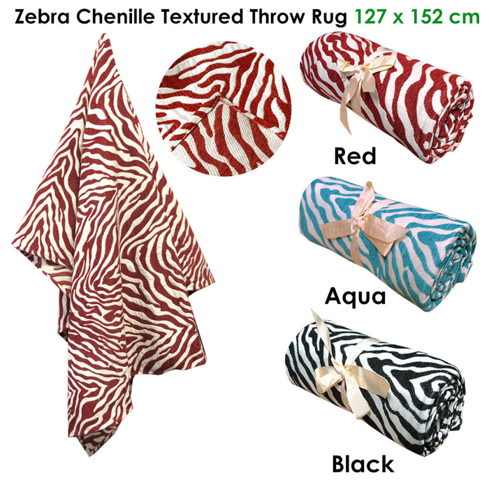 Zebra Chenille Textured Throw Rug Black 127 x 152 cm Polyester Textured Zebra Stripes Design