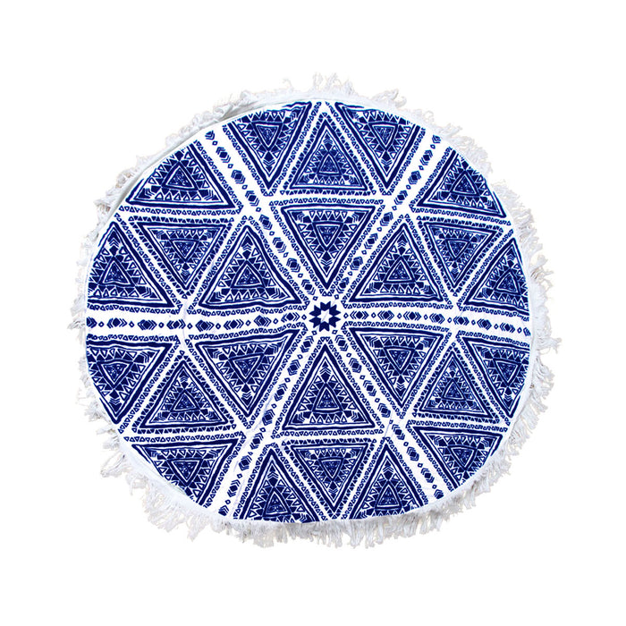 Zulu Triangle Blue 100% Cotton Round Beach Towel