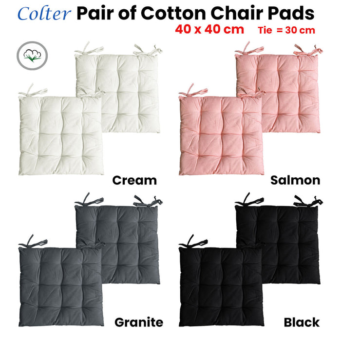 Set of 2 Colter Cotton Chair Pads Seat Cushion 40 x 40 cm 100% Cotton Cream