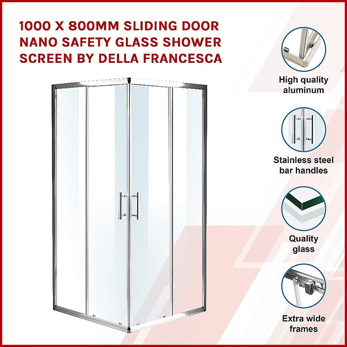 1000 x 800mm Sliding Door Nano Safety Glass Shower Screen By Della FrancescaHigh Quality