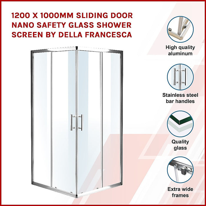 1200 x 1000mm Sliding Door Nano Safety Glass Shower Screen By Della FrancescaHigh Quality