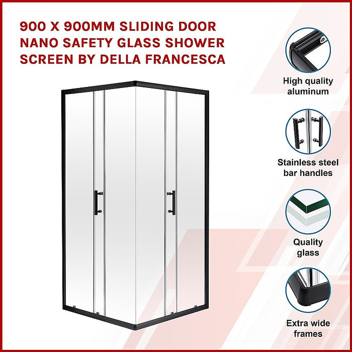 900 x 900mm Sliding Door Nano Safety Glass Shower Screen By Della FrancescaHigh Quality