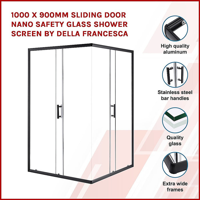 1000 x 900mm Sliding Door Nano Safety Glass Shower Screen By Della FrancescaHigh Quality