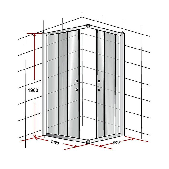 1000 x 900mm Sliding Door Nano Safety Glass Shower Screen By Della FrancescaHigh Quality