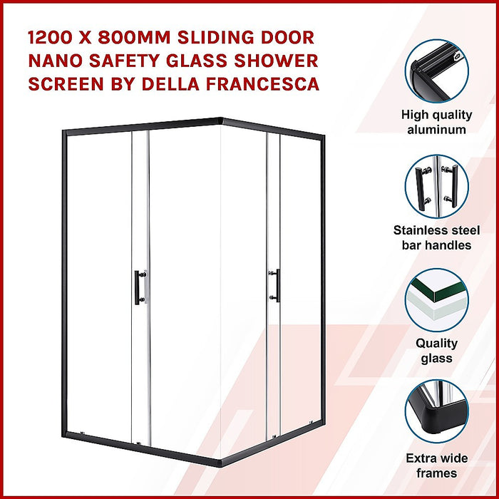 1200 x 800mm Sliding Door Nano Safety Glass Shower Screen By Della FrancescaHigh Quality