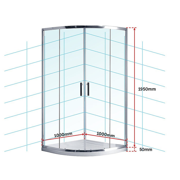 100 x 100cm Rounded Sliding 6mm Curved Shower Screen with Base in ChromeHigh Quality