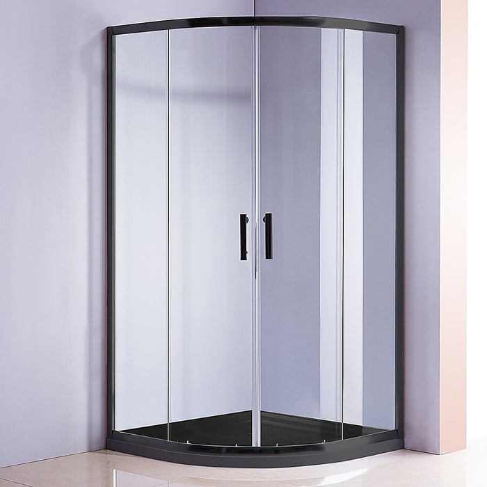 100 x 100cm Rounded Sliding 6mm Curved Shower Screen with Base in BlackHigh Quality