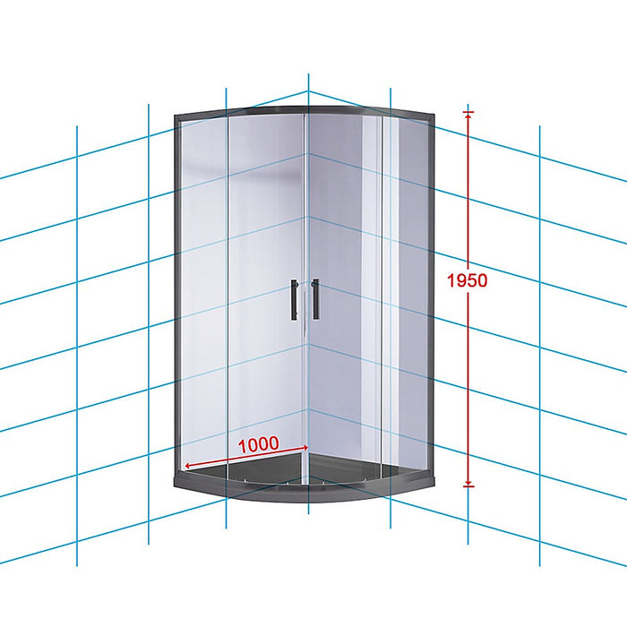 100 x 100cm Rounded Sliding 6mm Curved Shower Screen with Base in BlackHigh Quality