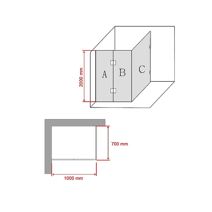 1000 x 700mm Frameless 10mm Glass Shower Screen By Della FrancescaHigh Quality