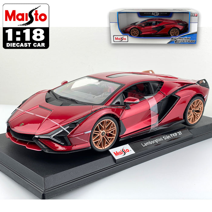 Maisto 1:18 Lamborghini Sian FKP37 Diecast Car Model Special Edition Blue & Red