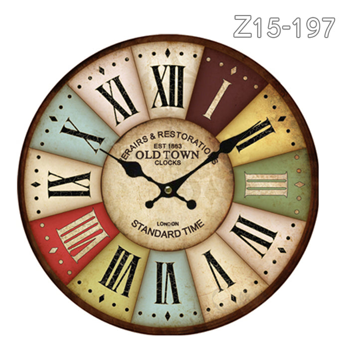 34cm Rustic Vintage Wall Clock Coloured Stylish Design Art Sculpture MDF Boards