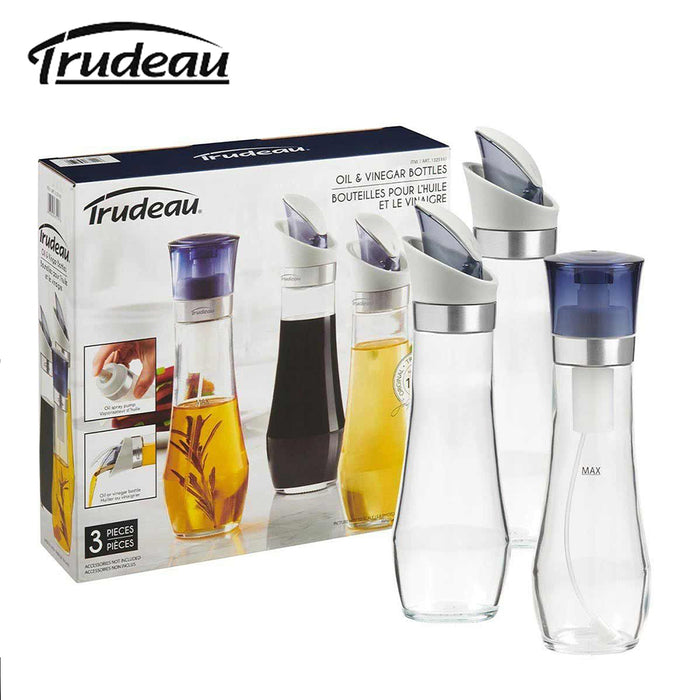 Trudeau 1 Oil Spray Bottle + 2 Oil Or Vinegar Bottle 295ml 10oz Glass 3 Pcs Set