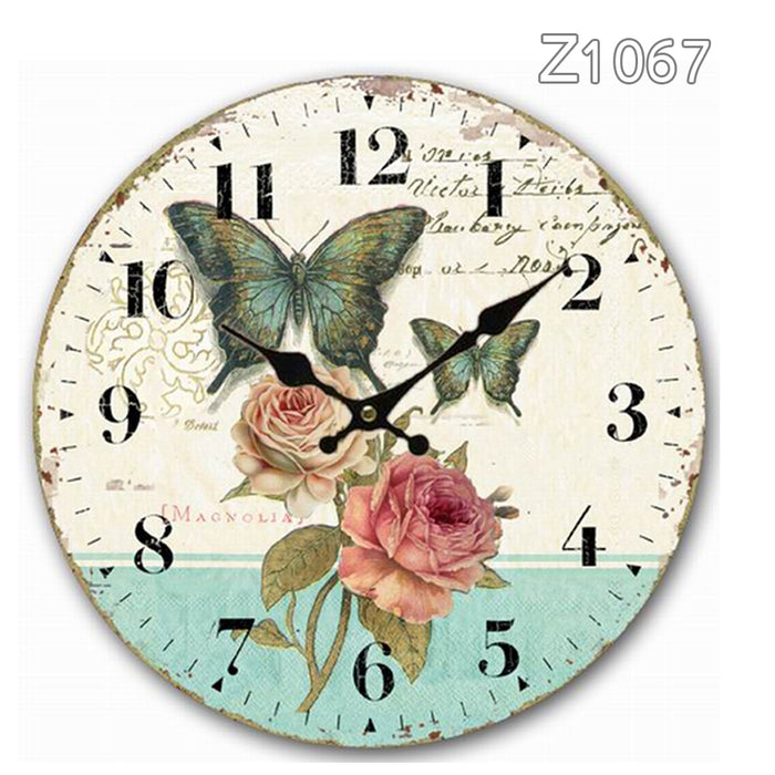 34cm Rustic Vintage Wall Clock Coloured Stylish Design Art Sculpture MDF Boards