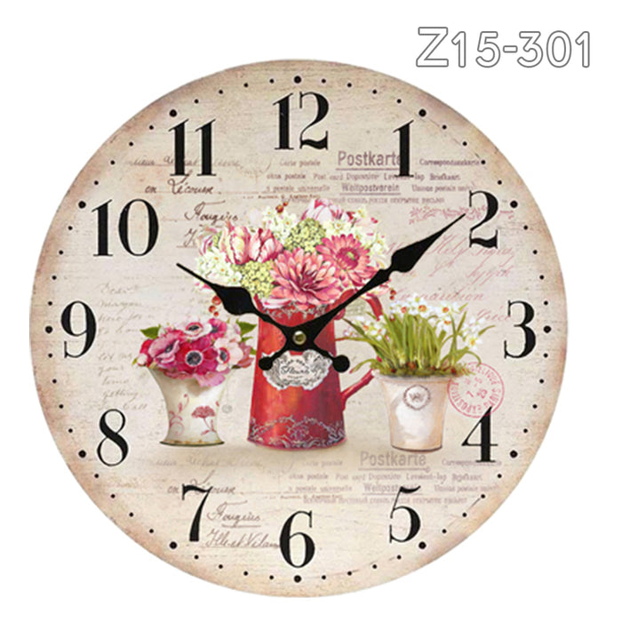 34cm Rustic Vintage Wall Clock Coloured Stylish Design Art Sculpture MDF Boards