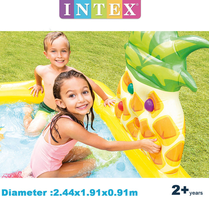 INTEX Fruity Inflatable Kids Pool Fruit Play Center Sprinklers 6Balls With Slide