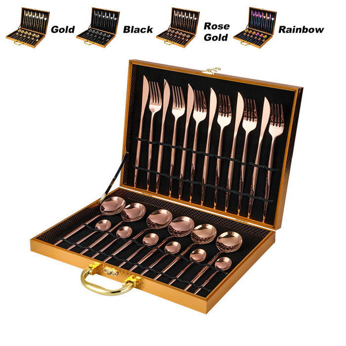 24 Piece Flatware Cutlery Set 410 Stainless Steel Knife Fork Spoon Tea Spoon Gold Black Rose Gold Rainbow