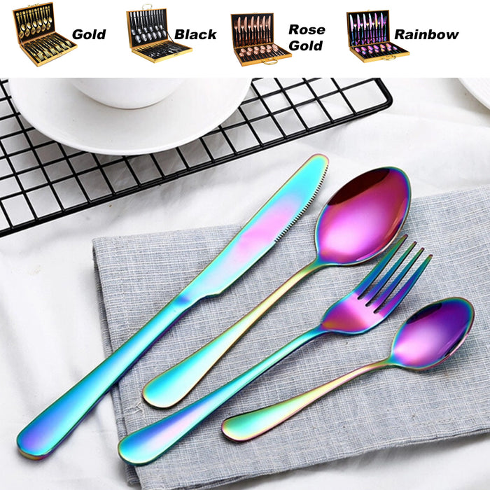 24 Piece Flatware Cutlery Set Knife Fork Spoon Tea Spoon 410 Stainless Steel