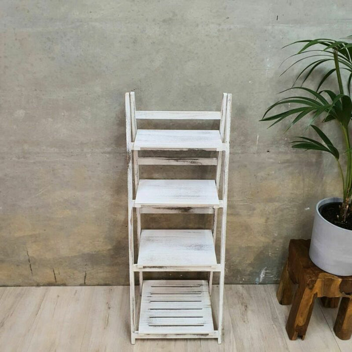 [Mango Trees] "Atkins" Paulownia Wood Plant Stand White 113 cm Tall