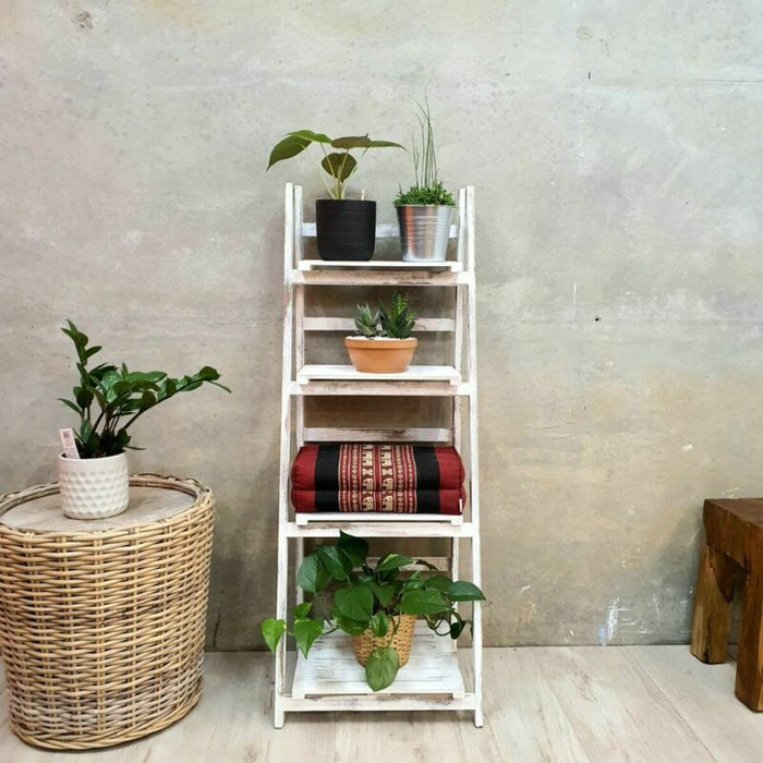 [Mango Trees] "Atkins" Paulownia Wood Plant Stand White 113 cm Tall