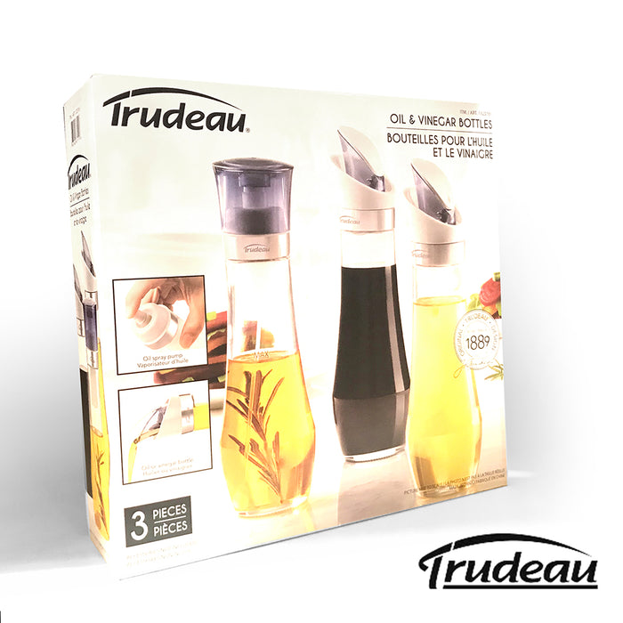 Trudeau 1 Oil Spray Bottle + 2 Oil Or Vinegar Bottle 295ml 10oz Glass 3 Pcs Set