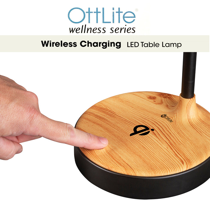 Ottlite Wellness Series LED Table Desk Lamp With Wireless Charging Dimmable B/W