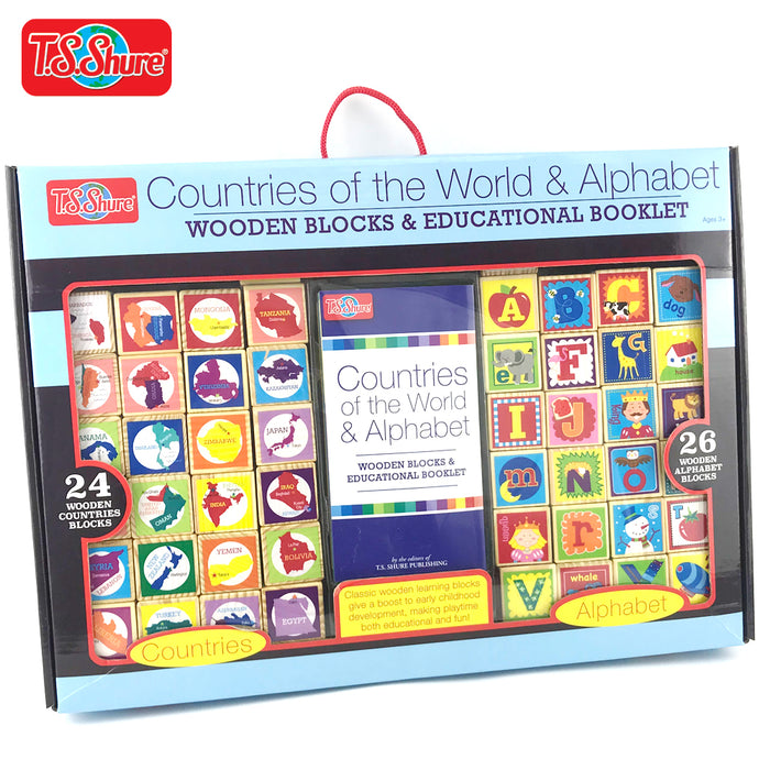 24 Wooden Countries Of The World + 26 Wooden Alphabet Kids Gift TS Shure Wooden Learning Blocks