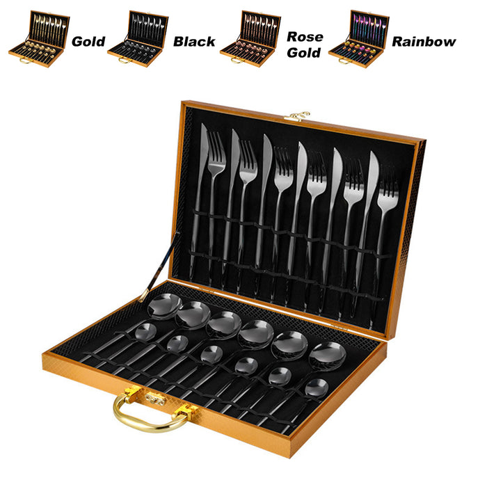 24 Piece Flatware Cutlery Set 410 Stainless Steel Knife Fork Spoon Tea Spoon Gold Black Rose Gold Rainbow