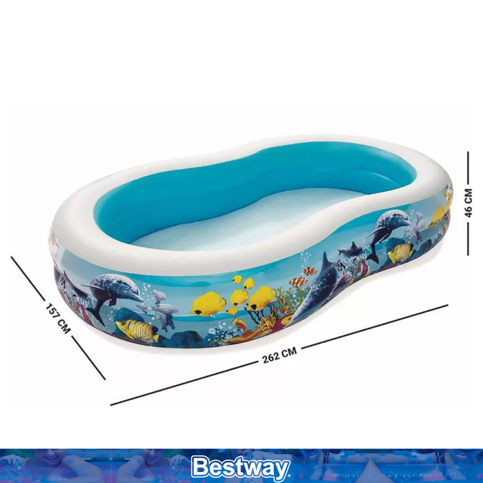 Bestway Inflatable Kids Backyard Swimming Pool Aquarium sealife Fun Blue Fantastic With Ocean Animal