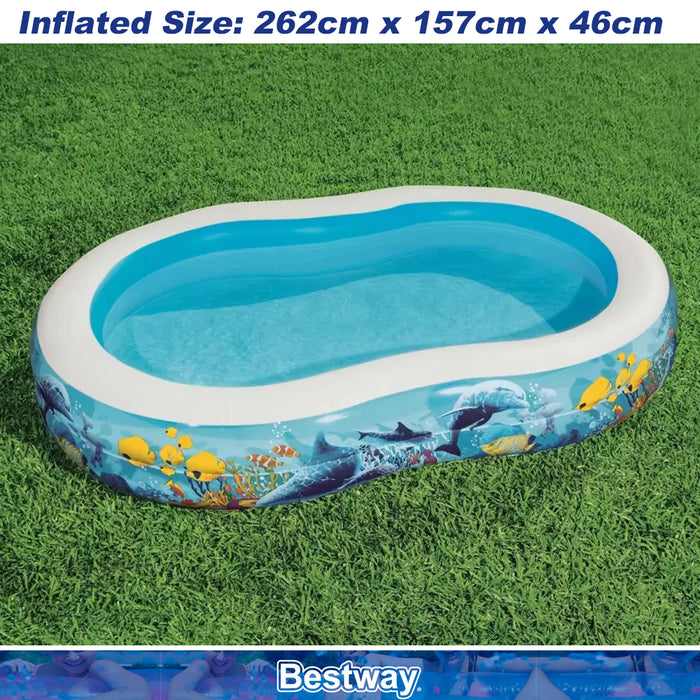 Bestway Inflatable Kids Backyard Swimming Pool Aquarium sealife Fun Blue Fantastic With Ocean Animal