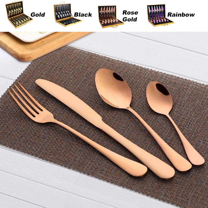 24 Piece Flatware Cutlery Set Knife Fork Spoon Tea Spoon 410 Stainless Steel