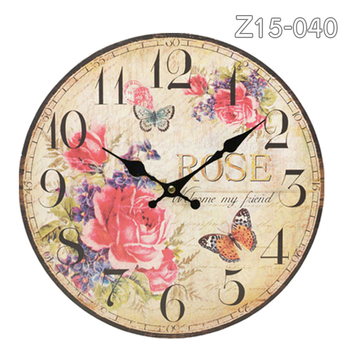 34cm Rustic Vintage Wall Clock Coloured Stylish Design Art Sculpture MDF Boards