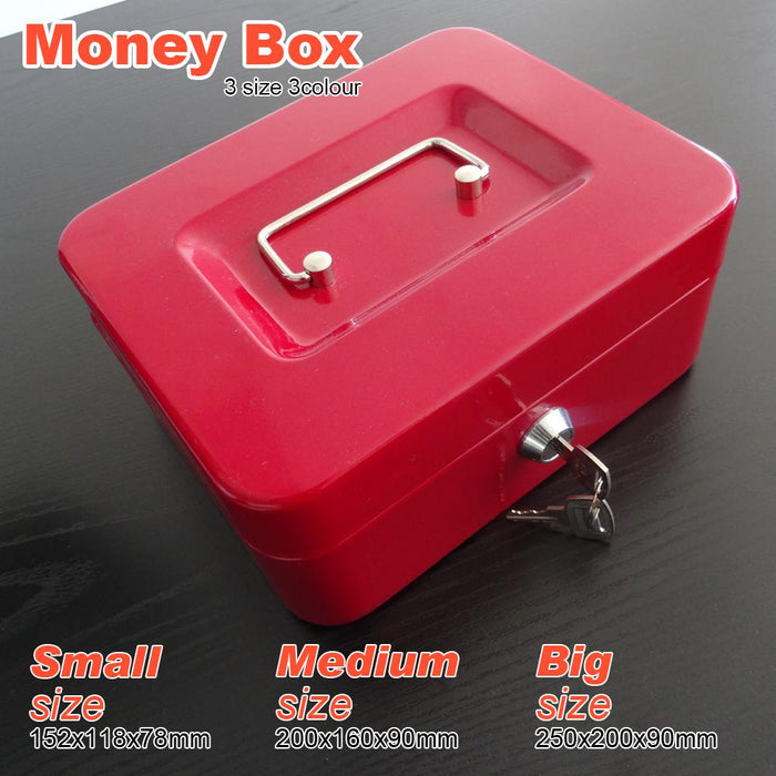 Red Portable Sturdy Metal Money Box Cash Box With Coin Tray Petty Cash