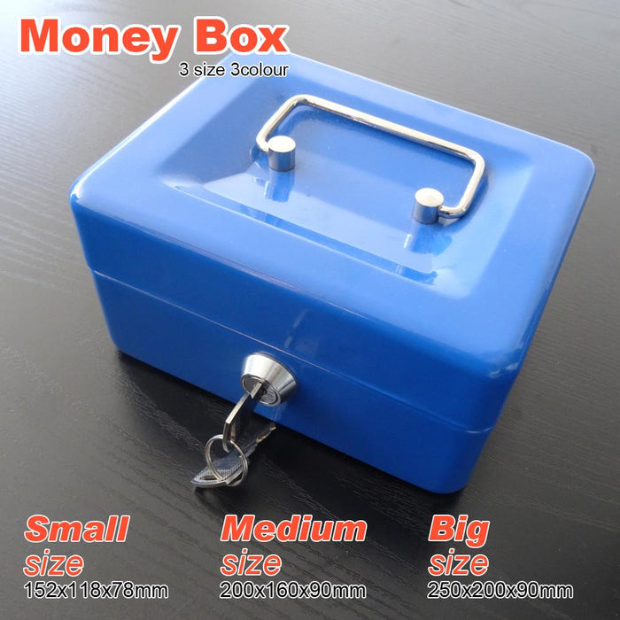 Blue Portable Sturdy Metal Money Box Cash Box With Coin Tray Petty Cash