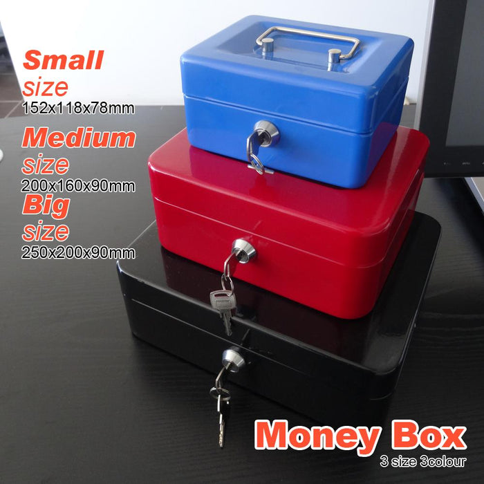 Blue Portable Sturdy Metal Money Box Cash Box With Coin Tray Petty Cash