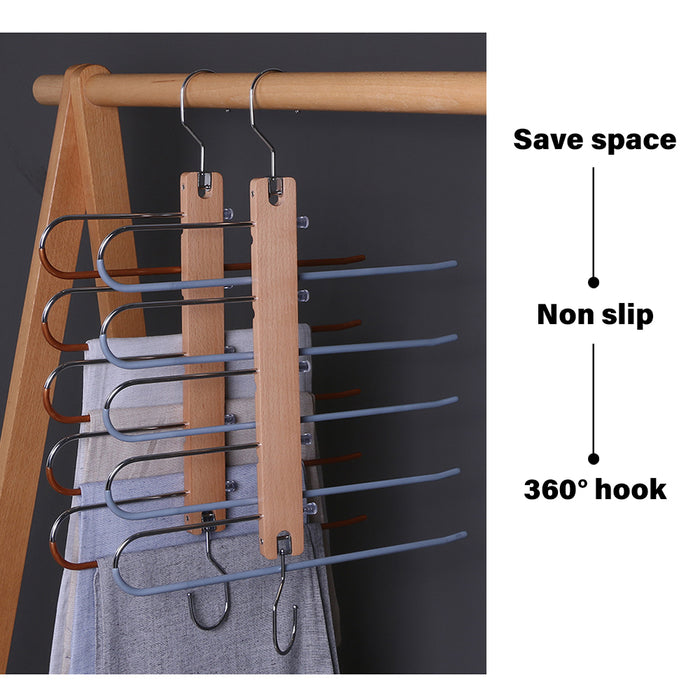 Copper 5in1 Wooden & Solid Metal Magic Hanger Non Slip Pant Tie Rack Save Space