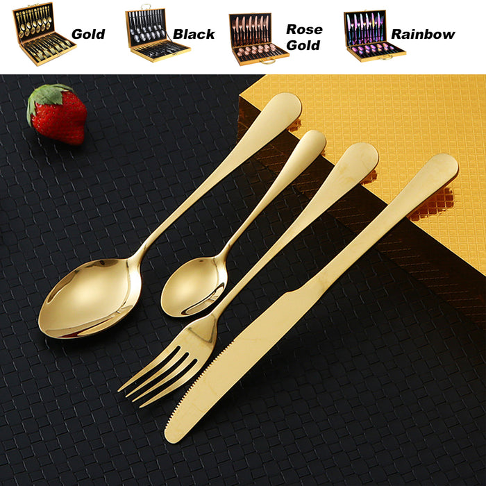 24 Piece Flatware Cutlery Set Knife Fork Spoon Tea Spoon 410 Stainless Steel