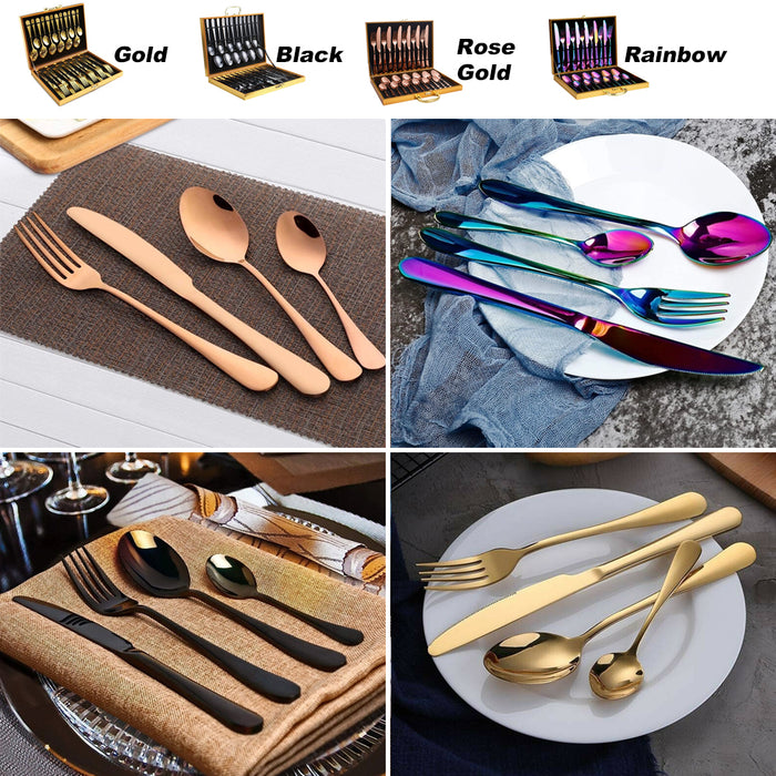 24 Piece Flatware Cutlery Set Knife Fork Spoon Tea Spoon 410 Stainless Steel